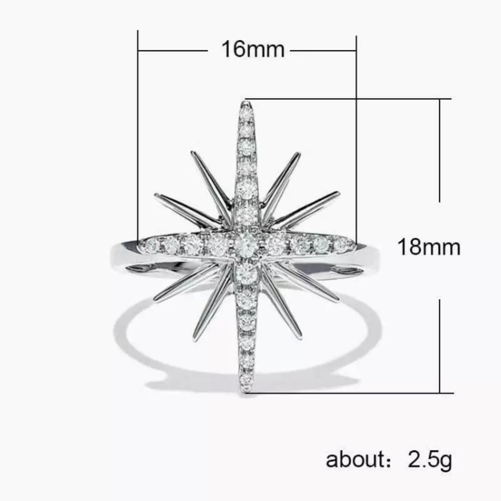Cubic Zirconia Silver Starburst Ring - Picture 4 of 4